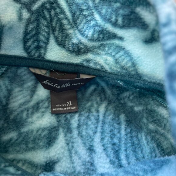 Eddie Bauer Jacket Womens XL Teal Blue Monstera Tropical 1/4 Zip Hiking Layer - Picture 4 of 9